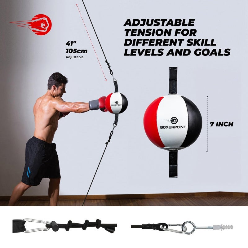 Boxerpoint Double End Boxing Bag - Small 7x7 in Red/White/Black Speed Training with Speed Punching Bag Platform & Boxing Reflex Ball - Training Station for Adults - Gym Equipment - Image 4